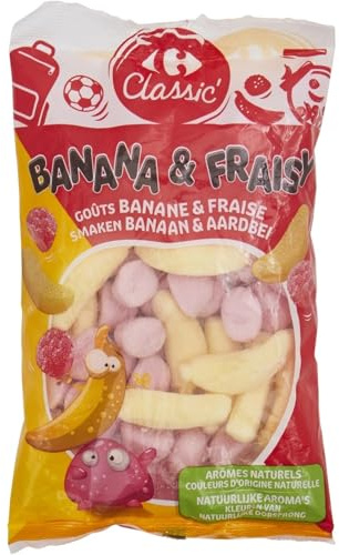 CARREFOUR CLASSIC' - Bonbons Gélifiés Goût Banane et Fraise - Sachet de 250g - Le Lot De 4