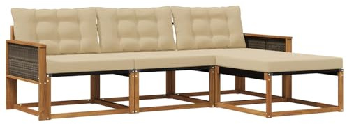 vidaXL Outdoor-Sofagarnitur mit Kissen 4 pcs Natur und Beige, Garten Sofa, modernes Eckmöbel, strapazierfähiges Set für die Terrasse, ideal zum Entspannen
