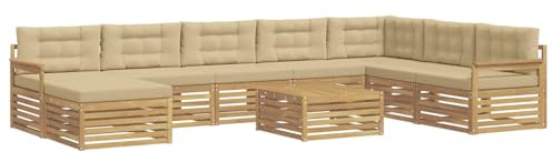 vidaXL Outdoor-Sofagarnitur 9 pcs Weiß und Beige Massivholz Akazie, Gartenmöbel, modernes Outdoor-Sofa-Set, Akazienholz, modulares Sofa, ideal für Pool und Terrasse