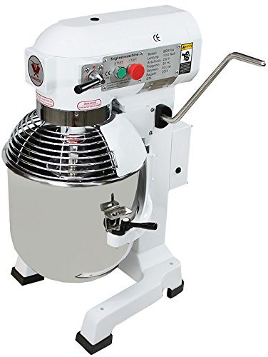 Beeketal 'BSM30a' Profi Teigknetmaschine mit Planetenrührwerk 25 Liter Kapazität (3 Stufen 125, 205, 485 U/min), Knetmaschine inkl. Knethaken, Schneebesen und Flachrührer - weiß lackiert