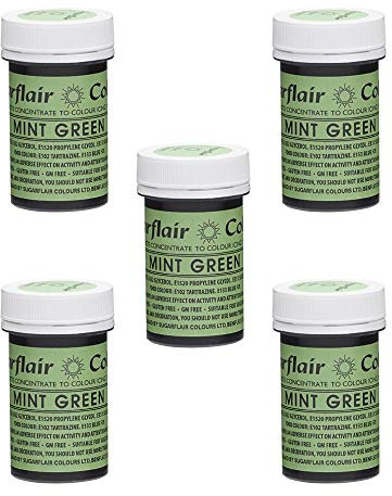 Sugarflair Spectral Mint Green Food Colouring Paste, Highly Concentrated for Use with Sugar Pastes, Buttercream, Royal Icing or Cake Mix, Vibrant Colour Dye - 25g (Pack of 5)