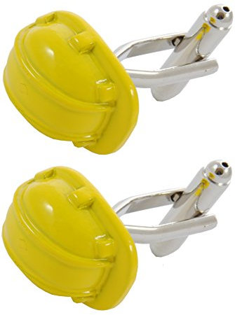COLLAR AND CUFFS LONDON Gemelos Camisa Hombre Amarillo DIY - con Caja - Gemelos para Camisas - Casco de Seguridad - Latón - Ingeniero Constructor Bricolaje Construcción Supervisor Industrial - Un Par