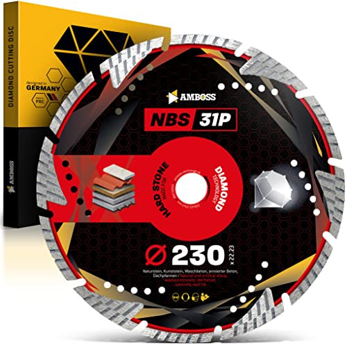 Amboss NBS 31P - Diamant-Trennscheibe Ø 230 mm x 22,2 mm - Naturstein/Granit/Beton/Klinker/Dachziegel/Zementrohre | Segmenthöhe: 10 mm (gesintert)
