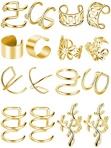 8 Paar Earcuffs Edelstahl Ohr Manschette Nicht Piercing Clip auf Knorpel Ohrringe für Männer Damen (Gold)