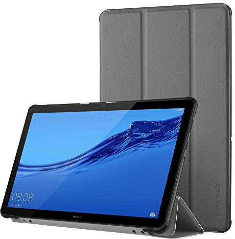 Simpeak Coque Compatible pour Huawei MediaPad T5 10.1 Housse de Protection en Cuir PU Étui Magnétique Ultra-Mince avec Fonction Support - Gris