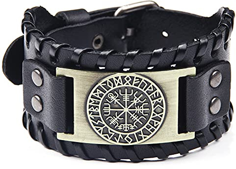 Thajaling Damen und Herren Lederarmband Pirat Classic Elements mit Vintage Kompass Muster Armband