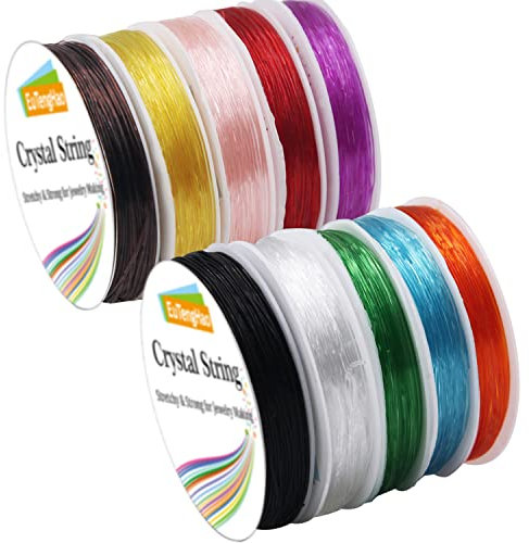 EuTengHao Confezione da 10 corde elastiche con cristalli, 0,8 mm, per braccialetti e creazione di gioielli (10 colori, 150 m)