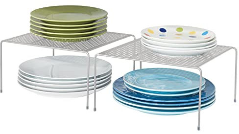 mDesign 2er-Set Geschirrablage für die Küche – freistehendes Tellerregal aus Metall – Küchenregal für Tassen, Teller, Lebensmittel usw. – silberfarben
