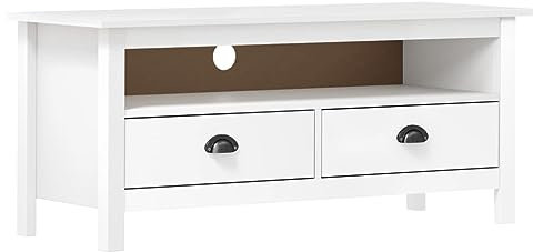 vidaXL Kiefernholz Massiv TV Schrank mit 2 Schubladen 1 Fach Lowboard TV Möbel Sideboard Fernsehtisch Fernsehschrank HiFi-Schrank Weiß 110x40x47cm