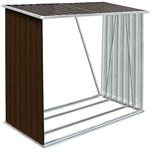 vidaXL Capannone da Giardino in Acciaio Zincato Capanno da Esterni Portalegna Ripostiglio per Legna Accessori Giardino 163x83x154 cm Marrone