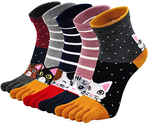 Chaussette à Doigts Femme Chaussettes Orteils Séparés de Sport en Coton, Chaussettes Fantaisie Femme Chaussettes Animaux Chat Chien, 36-41