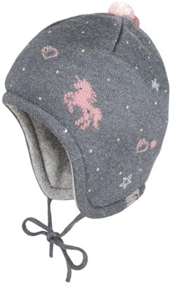 maximo Mini Girl-Mütze, ausgenäht Jacquard, Einhorn, Deko, Bindeband Made in Germany 47 mittelgraumeliert/Dogwood