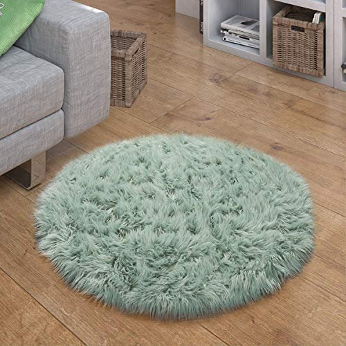 Paco Home Kunstfell Fellteppich Imitat Sitzkissen Herzform Rund Verschiedene Formen, Grün, Grösse:30 cm Rund