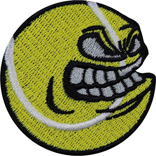 Sport Aufnäher: Angry balls Tennis Sport Patch zum annähen - lustiger Aufbügler Smiley Bügelbilder Tennisspieler Verein Geschenk Applikation Jacken/Trikot/T-Shirts/Jeans/Sporttaschen 50x50mm