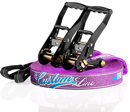 SPIDER SLACKLINE TKSA5 - Custom Slackline Kit erfahrene Slackliner oder Anfänger - Komplettset mit Gurtband Länge 35m mit 2X Ratschen