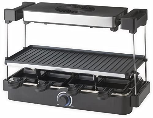 Trebs Raclette Grill 15110 - Raclette avec hotte - 8 poêlons - Double revêtement anti-adhésif - 1300 W - Noir