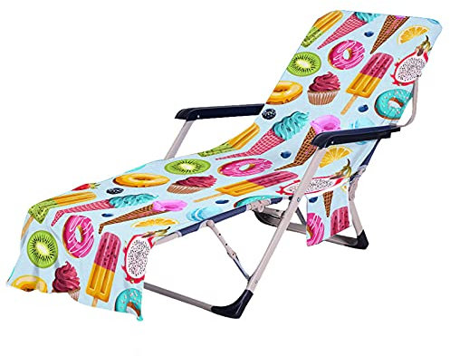doyouwantmore Sonnenliegebezüge Mikrofaser-Liegestuhl-Strandtuch Bunte Sommerfrucht Schnell trocknende Strandstuhl-Bezüge mit Seitentaschen für Garten-Sonnenliege