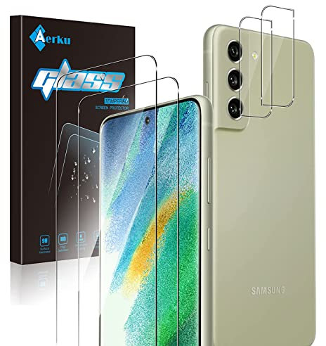 Aerku Schutzfolie für Panzer Schutz Glas für Samsung Galaxy S21 FE 5G + Kameraschutz [2+2 Stück], 9H Härte HD Kamera Anti-Kratzen Displayschutzfolie Folie Kamera Schutz Schutzglas - Transparent