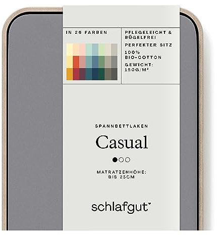 Schlafgut Casual Spannbettlaken 90x190cm bis 100x200cm - 100% Biobaumwolle, Oeko-TEX Zertifiziert, Grey Mid, Matratzenhöhe bis 25cm