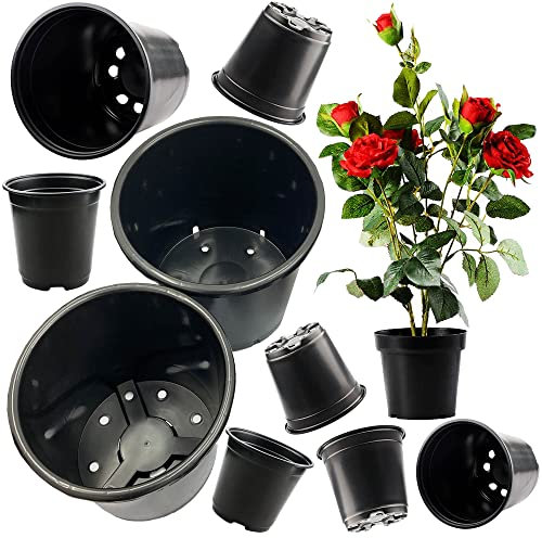 STORM TRADING GROUP Round Black Plastic Garden Pots Plant/Shrub/Flower Pots with Drainage Holes & Strong Reinforced Rims Various Sizes 1 to 20 litres (2, 1 Litre / 13cm)