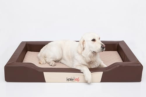 Bjird Hundebett - Hundekorb für kleine mittelgroße & große Hunde - Hundekissen - Hundesofa aus Kunstleder - Bezug abnehmbar und waschbar - Deluxe - Größe: S - Braun