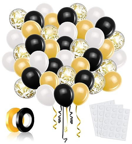 LAPONO Luftballons Schwarz Gold Weiß Set,60pcs Birthday Konfetti Helium Ballon Langlebige Latex Ballons Girlande für Boy or Girl Hochzeit Geburtstag Graduierung Bachelorette Party Jubiläum Deko