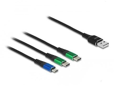 DeLOCK USB Ladekabel 3 in 1 Typ-A zu Micro USB / 2 x USB Type-C 30 cm