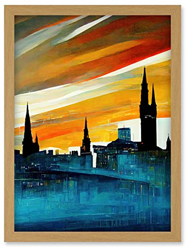 Doppelganger33 LTD Dramatic Glasgow City Skyline Modern Artwork Framed Wall Art Print A4