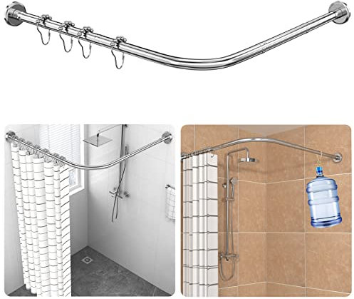 Duschvorhangstange L Form Verstellbare, inkl. 18 Ringe, 70-100 × 70-100 cm, 304 Edelstahl Eckduschstange, Bohr-Montage Erforderlich, für Badezimmer & Badewanne - Silber