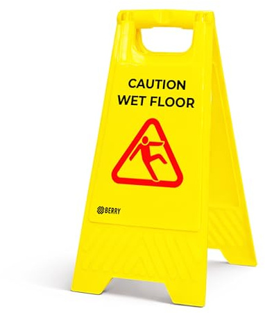 Berry Wet Floor Sign Yellow | Foldable Type A Slippery Floor Warning Sign | Free Standing Caution Wet Floor Sign for Shops, Hotels, Restaurants, Offices & Public Areas - Pack of 1