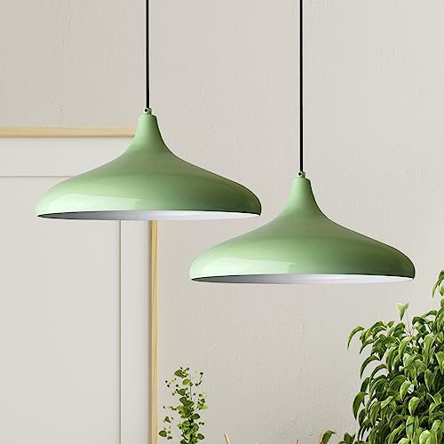 bamyum 2 Luces Champion Lámpara de Cocina, Lámpara Techo Colgante Vintage, Lámpara de Techo con Pantallas de 35 cm y Lámpara de Isla de Cocina de Metal de Lámparas de Techo Menta Verde