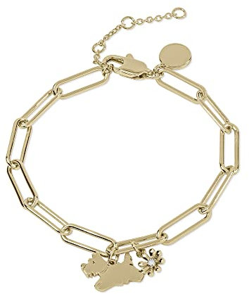 RADLEY Ladies 18ct Pale Gold Plated Dog and Flower Charm Paperclip Link Bracelet RYJ3230S