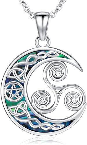 Aniu Keltischer Knoten Halskette Damen Triskele Anhänger Silber 925 Keltischer Knoten Kette Mond Anhänger Keltischer Schmuck Geschenke für Frauen Mädchen