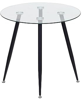 MOG CASA Mesa de Comedor Fija Redonda Corin | 80 x 80 x 75 cm | Ideal para Cocina o Salón | Ideal para 2 a 4 Personas | Tablero de Cristal Transparente | Patas de Metal en Negro