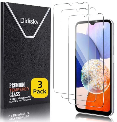 Didisky Lot de 3 Protecteur Verre Trempé pour Samsung Galaxy A14 4G, A14 5G, Film Protection écran, dureté 9H, Pas de Bulles, Haute définition
