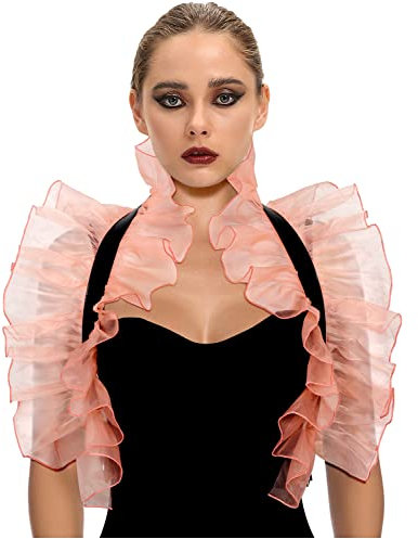 keland Punk Ledergürtel Mesh Stola Capelet mit Rüschen Collier Kragen für Cosplay Kostüm (Rosa)