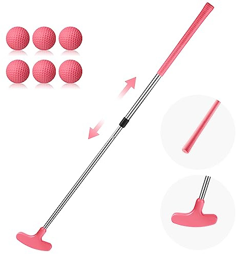 Libima Pink Golf Putter for Kids Adjustable Golf Clubs Right or Left Handed Putter with 6 Pink PU Balls for Teen Girls Junior Beginners Indoor Outdoor Green Club Practice