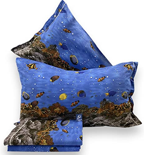 L'Emporio Casa Bettwäsche-Set Bettbezug aus 100 % italienischer Baumwolle, Sonnenuntergang, Korallen, Sterne, Mondfisch, verschiedene Größen (Einzelbett, Fische)
