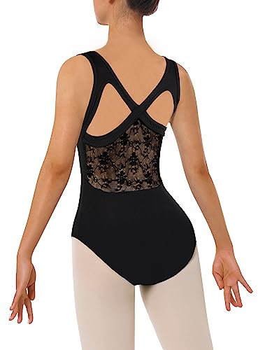 DANSHOW Frauen Spitze Trikot für Tanz Ballett Tank Crisscross Rücken, Ballerina Gymnastik Tanzbekleidung(7202-06-S)