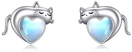 AXELUNA Katze Ohrringe Sterling Silber Mondstein Katze Ohrringe Niedliche Tier Kitty Ohrringe Katze Schmuck Frauen Geschenke Mädchen Hypoallergene Ohrringe für empfindliche Ohren