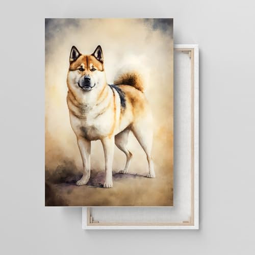 Dekomundo Akita Inu Hundebilder Leinwandbilder Porträt lustige Bilder Wohnzimmer, Schlafzimmer, Kinderzimmer, 50x70 cm, Motiv 02