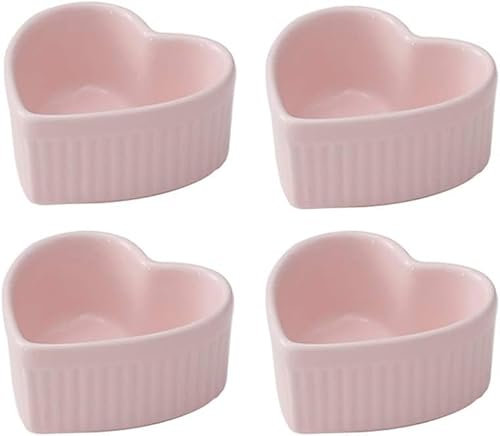 Set di 4 piatti da soufflé in porcellana a forma di cuore, 8,9 cm, per soufflé, crème brûlée e salse