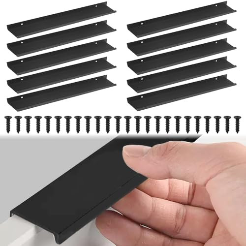 LPAMABA 12 Stück Schrankgriffe Versteckter Möbelgriffe Aluminiumlegierung Küchengriffe Schubladengriffe Schwarz Versteckter Griffe Garderobe Griffe für Kleiderschrank Tür Schubladen, Lochmitte 224mm