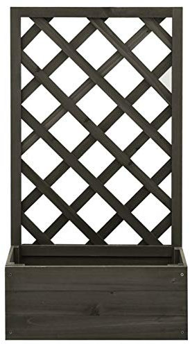 Gecheer Planter Box Garden Raised Bed with Trellis Trough Planter with Topped Trellis Climbing Plants Flower Raised Bed Pot Grey 50x25x90 cm Solid Firwood