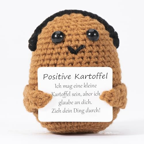 XBOCMY Pocket Hug Positive Kartoffel, Kartoffel-Glücksbringer mit Kopfhörern, Kreative Strickwolle Kartoffel Puppe mit Positiver Energiekarte, Mutmacher Glücksbringer Prüfung Geschenk