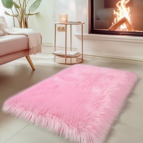 Sour Lemon Kunstfell-Teppich aus Schaffell, 60 x 90 cm, weicher, Flauschiger, waschbarer, zotteliger Teppich für Schlafzimmer, Wohnheim, Nachttisch, Raumdekoration