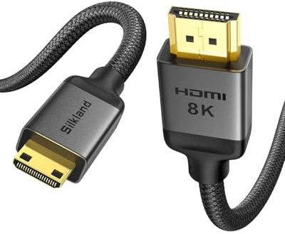 Silkland 8K Câble Mini HDMI vers HDMI 2.1 1M, 8K@60Hz 4K@120Hz, 48Gbps Câble HDMI vers Mini HDMI Haute Vitesse Bidirectionnel HDR eARC Compatible avec Caméra Raspberry Pi Zero Tablette Projecteur