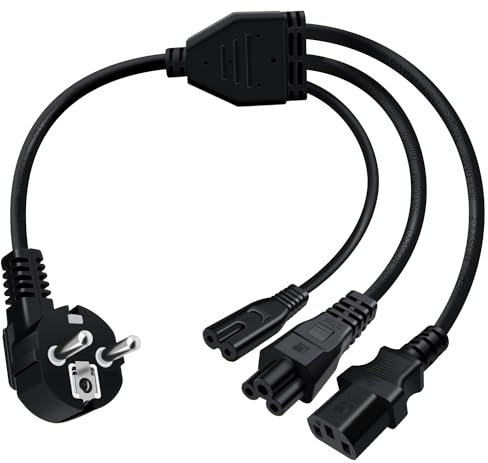 HuaLiSiJi Cavo Alimentazione Schuko 10A 250V C13 Schuko Cavo di Corrente Spina con Impianto di Terra Tipo F (CEE 7/4) a Connettore C13+C5+C7 Femmina (0.5m)
