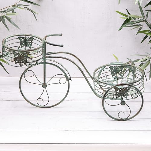Vintage Butterfly Bike Planter Garden Antique Verdigris Green Decorative Flower Pot Baskets