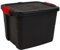 Strata Heavy Duty Large Storage Box, 42L, Lockable, Indoor/Outdoor, Clip Lock, Black with Red Handles